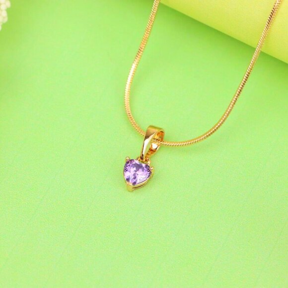 "Elegant Heart-Shaped Purple Pendant in Gold, XPPT1304 - Picture 2 of 12